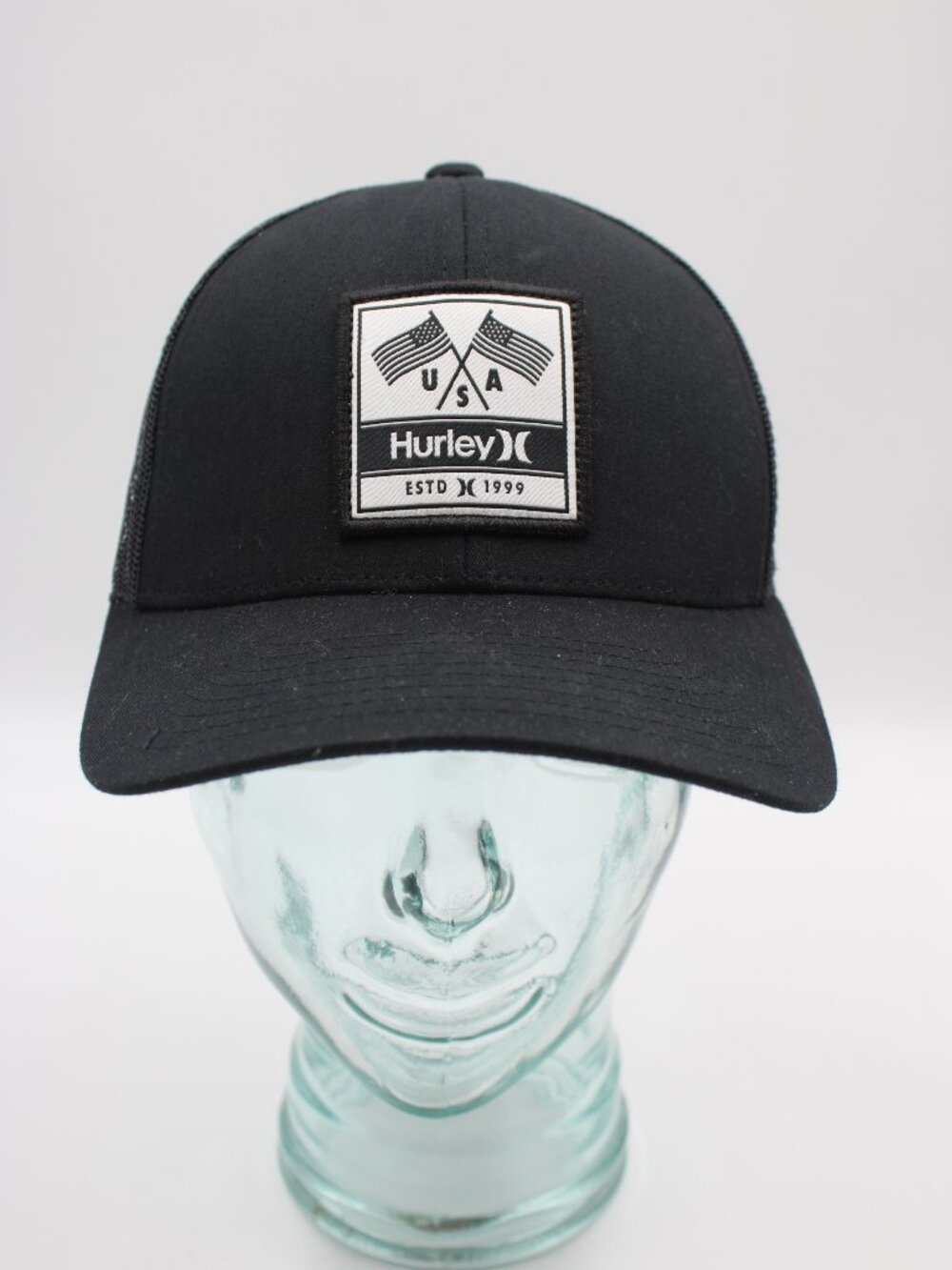 Hurley USA Black Snapback Hat Cap One Size Adjustable Patch American Flags